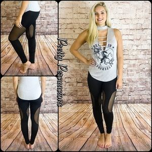 NWT Black Mesh Inset Leggings